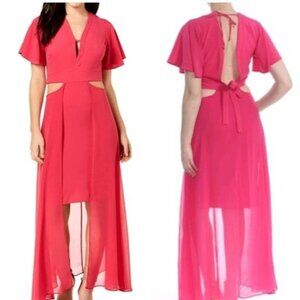 XOXO Womens Dress Small Raspberry Cut Out High Low Maxi‎ Chifon Sheer Party Sexy